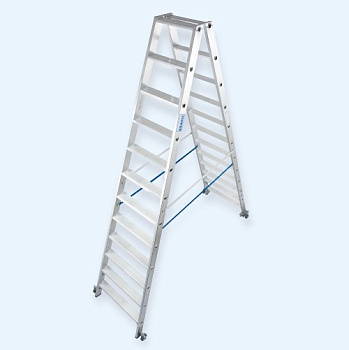 Двусторонняя алюминиевая передвижная стремянка со ступенями Krause 2х12 (124883)